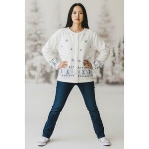 C&B Sport Fleece Snowflakes Cardigan Christmas Sweater Jacket Sz Small